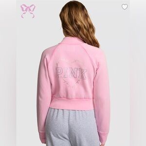 PINK x LoveShackfancy reissued full-zip pink rhinestone bling sweatshirt NWT XS